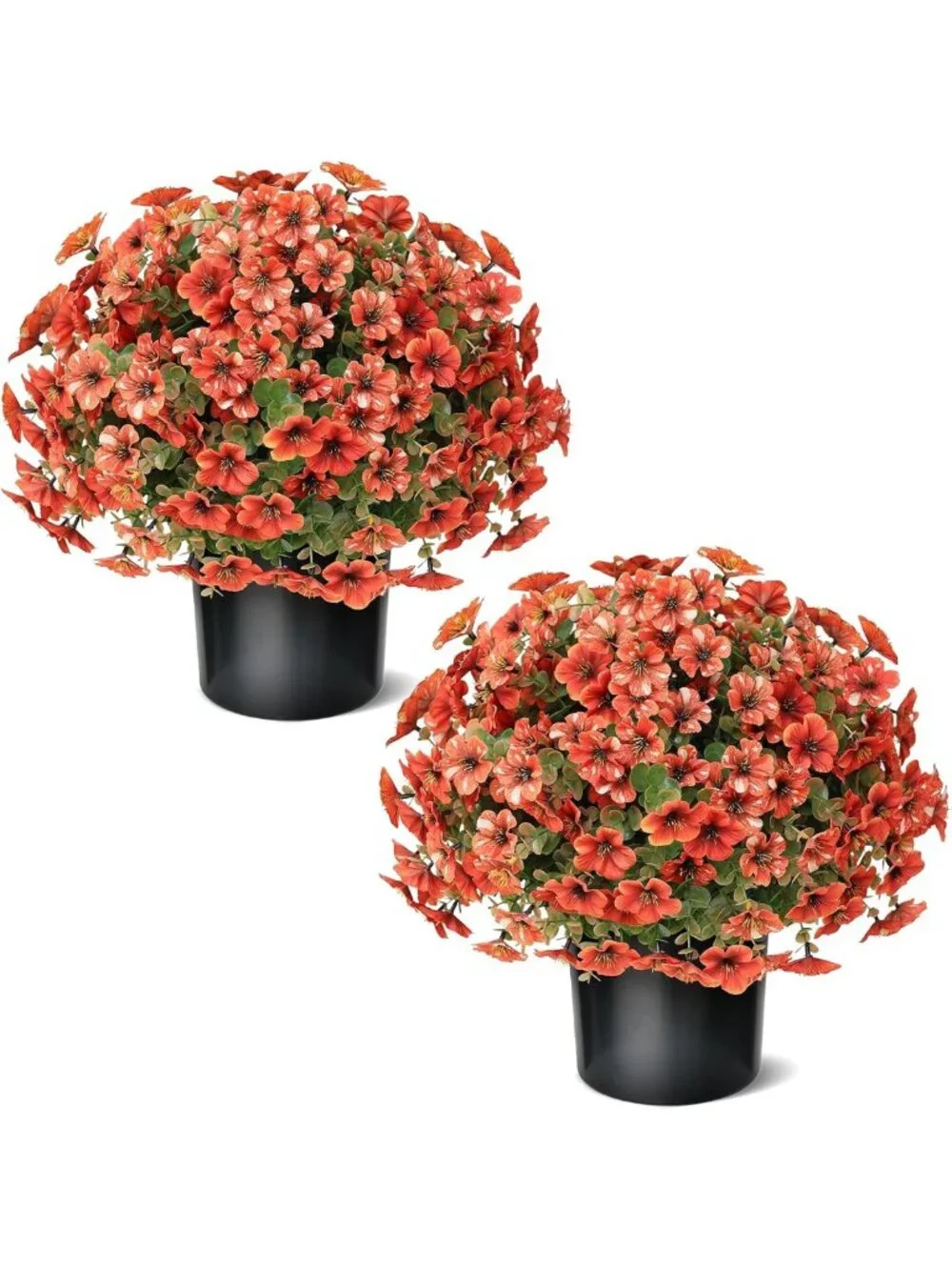 2 Sets of Orange Artificial Fall Topiary Ball Trees for Front Porch Decor